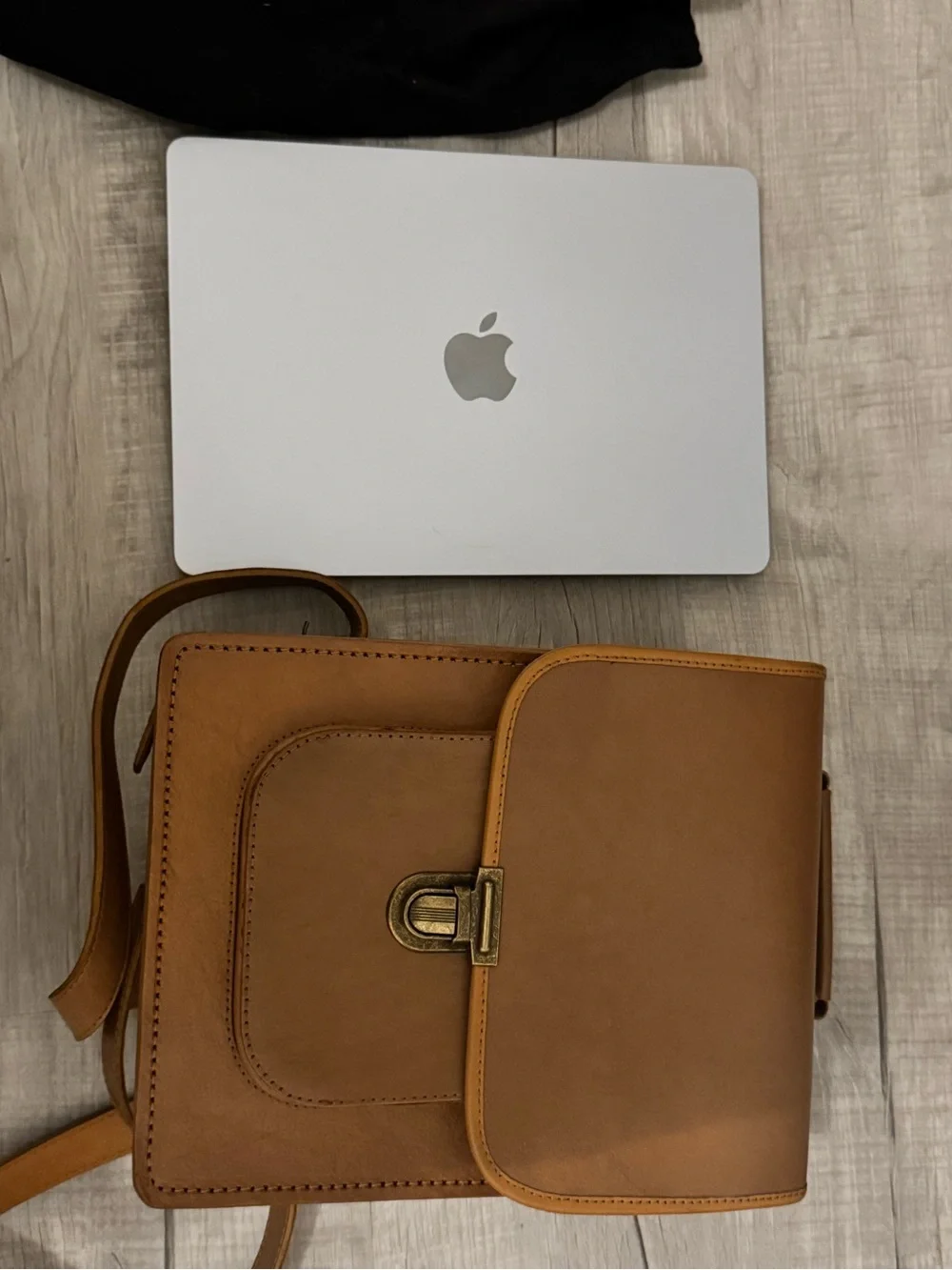 Brown Genuine Leather Messenger Bag with Antique Brass Clasp